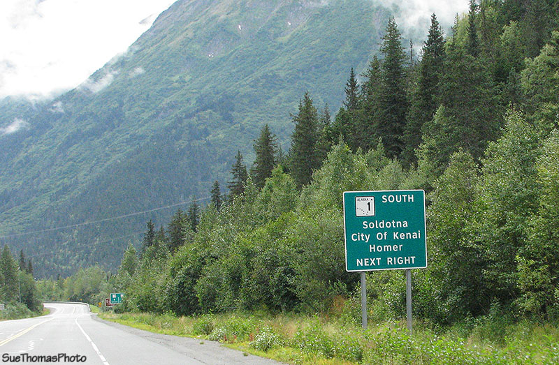 Sign pointing to Kenai, Homer & Soldotna, Alaska