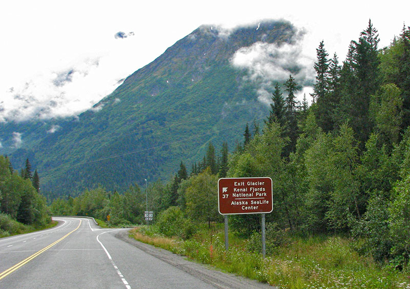 Sign to Exit Glacier, Kenai Fjords, Alaska