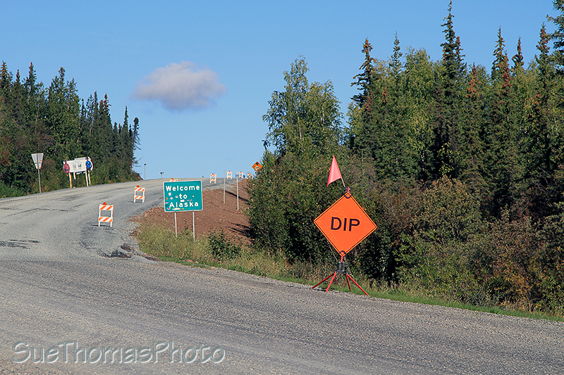 Sign announcing the Alaska border on the Alaska Highway