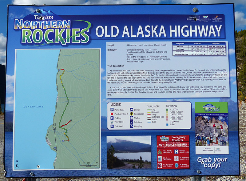 Sign for the Old Alaska Highway trail at Muncho Lake