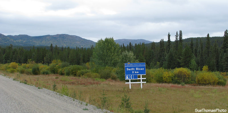 Swift River lodge sign on the Alaska Highway