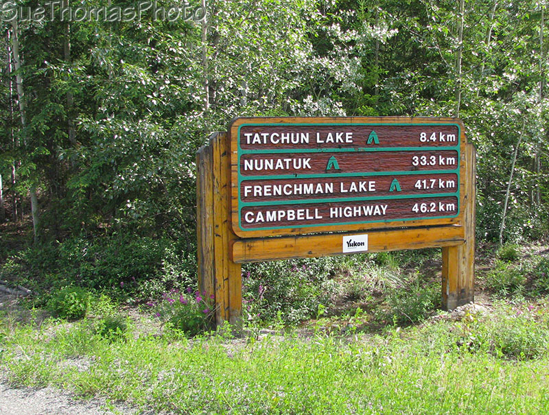 Sign at Tatchun Lake road and Klondike Highway, Yukon