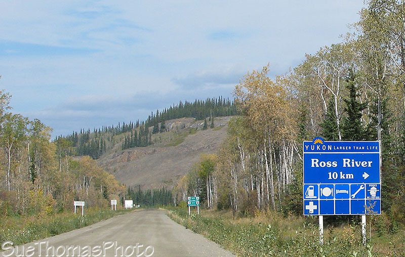 Sign for Ross River turnoff on Campbell Highway
