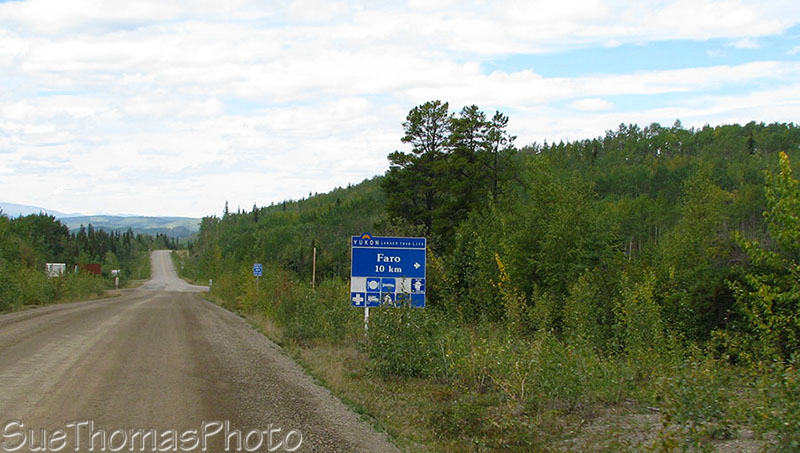 Sign indicating turn to Faro on the Campbell Highway, Yukon