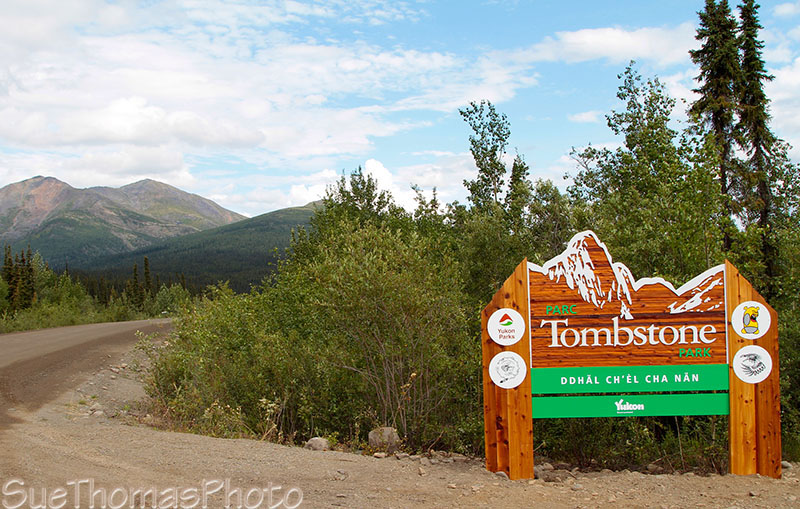 Tombstone park sign on the Dempster Highway in Yukon