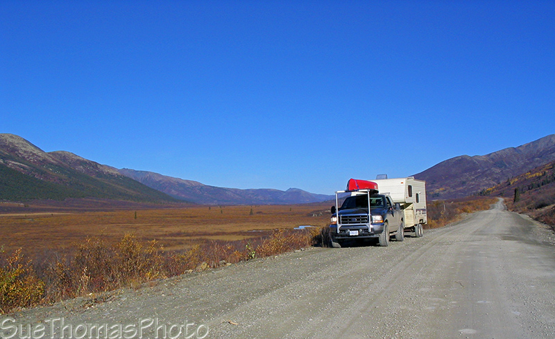 Nahanni Range Road in Yukon with Truck and Fifth wheel