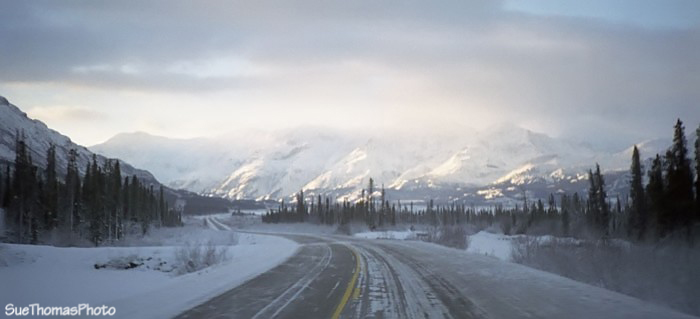 Alaska Highway along the south side of Kluane Lake, westbound, Yukon