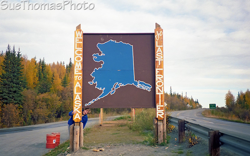 Welcome to Alaska sign at border on Alaska Highway
