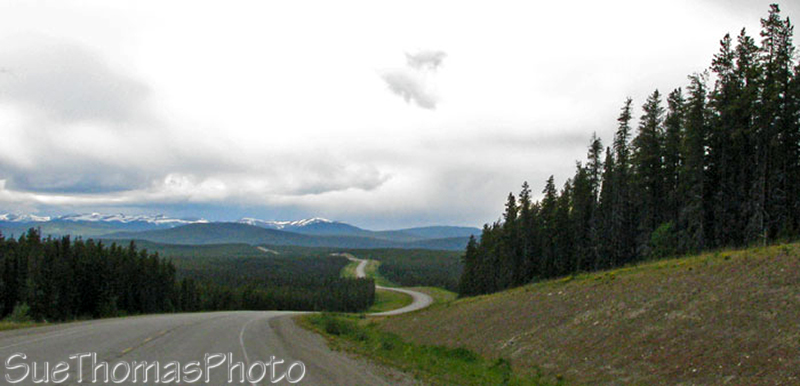 Driving the Alaska Highway just south of Rancheria Falls, Yukon