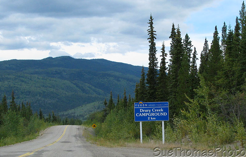 Sign for Drury Creek Campground on Little Salmon Lake, Yukon
