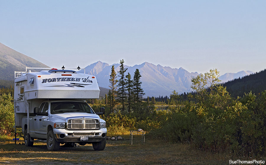 Camping at Lapie Lake recreation site on the South Canol Road in Yukon