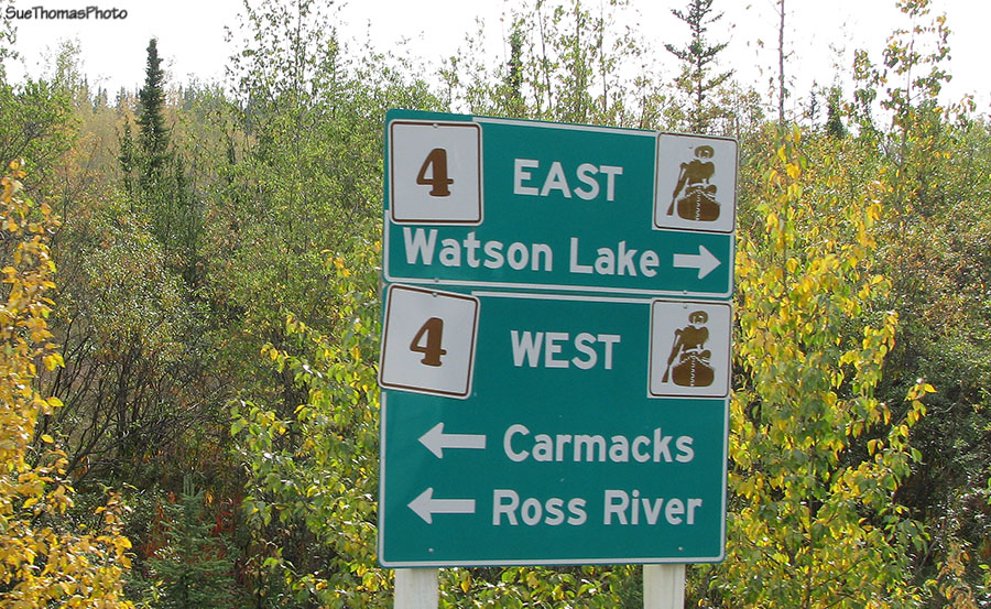 Sign at the north end of the South Canol Road at the Campbell Highway